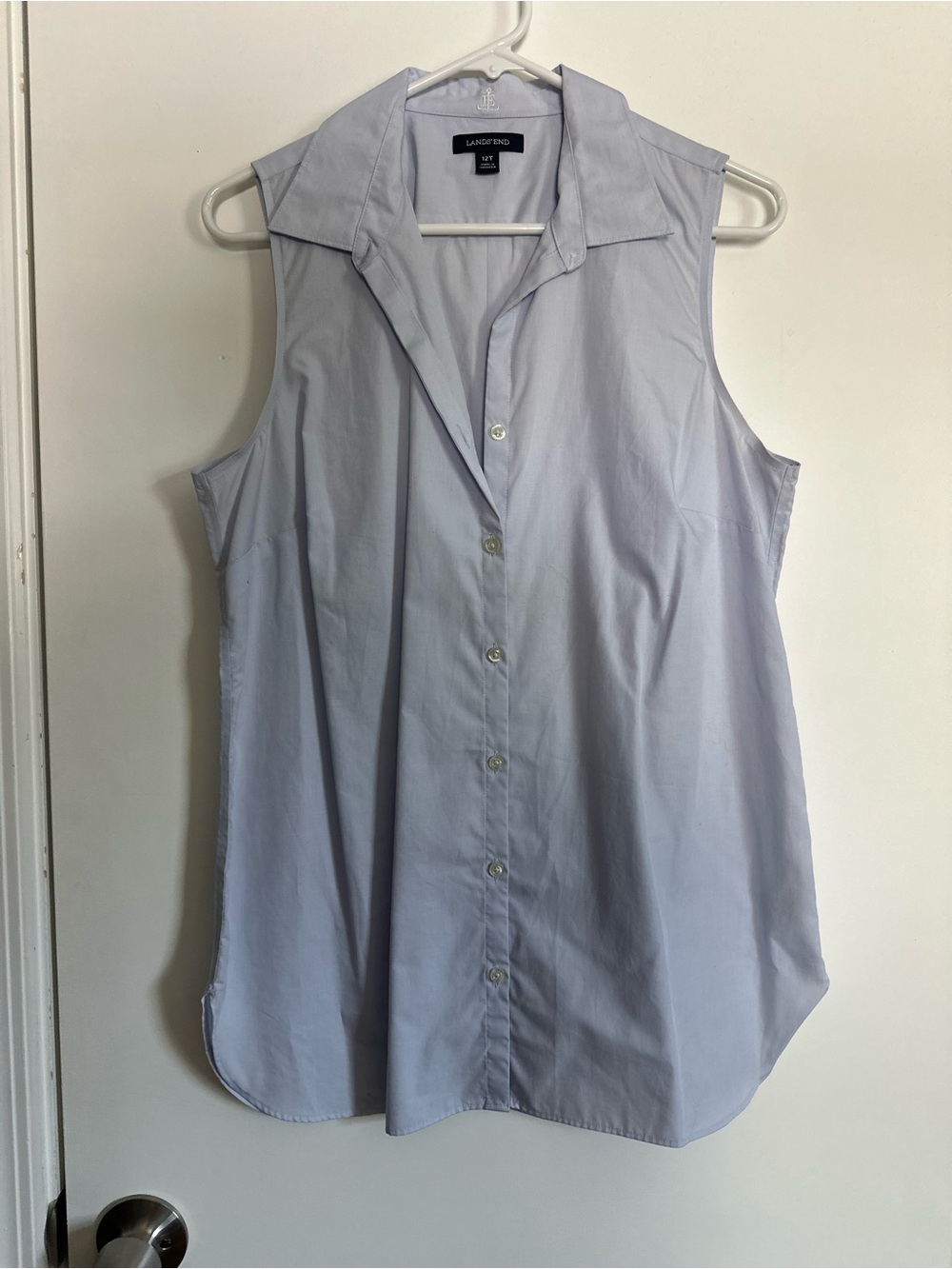 Lands' End Sleeveless Button-Down Shirt - Soft Blue